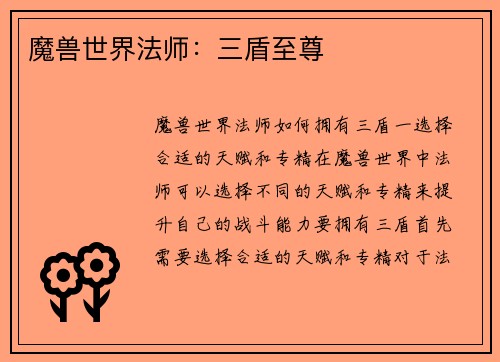 魔兽世界法师：三盾至尊